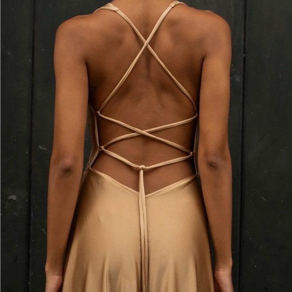 Sleeveless Draped Maxi Dress in Camel Brown - Picture 2 of 4